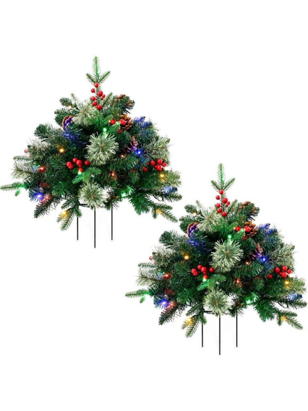 2 Pack 18 Inch Prelit Christmas Tree Urn Filler, with Pine Cones and Red Berry